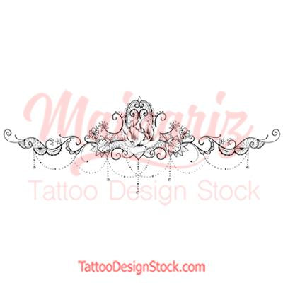 Peony and lace garter tattoo design high resolution download
