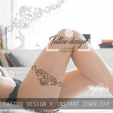 Peony and lace garter tattoo design high resolution download