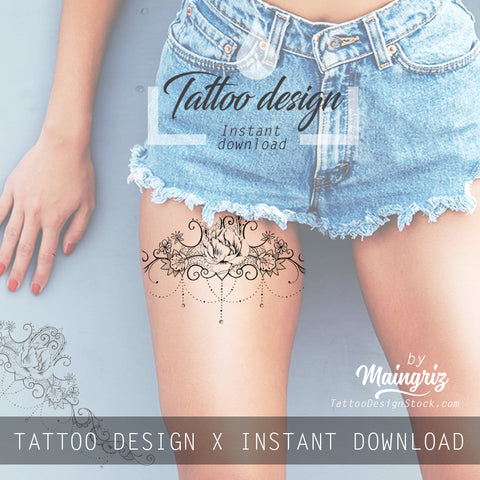 Peony and lace garter tattoo design high resolution download