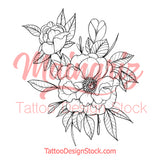 Peony half sleeve linework high resolution download