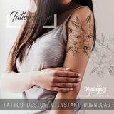 Peony half sleeve linework  tattoo design high resolution download