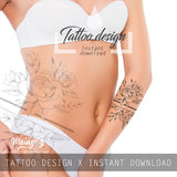 Sexy peony linework forearm tattoo design high resolution download
