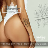 Sexy peony linework forearm tattoo design high resolution download