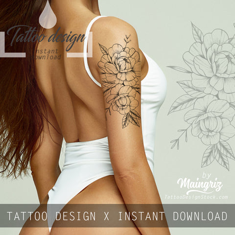 Peony linework half sleeve  - tattoo design download