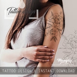 Peony linework half sleeve  - tattoo design download
