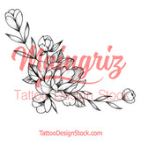 Peony linework sideboob  tattoo design high resolution download