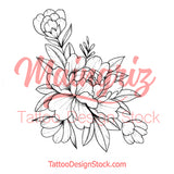 Peony linework sideboob tattoo design high resolution download