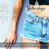 Sexy peony linework forearm tattoo design high resolution download