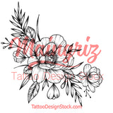 Sexy peony sideboob linework tattoo design high resolution download