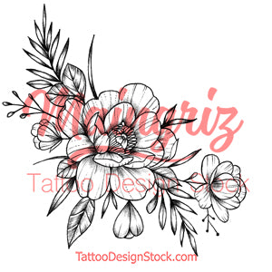 Sexy peony sideboob linework tattoo design high resolution download