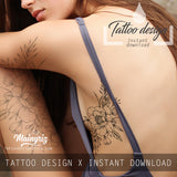 Sexy peony sideboob linework tattoo design high resolution download