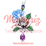 Precious stone with realistic rose tattoo design high resolution download