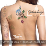 Precious stone with realistic rose tattoo design high resolution download