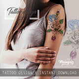 Precious stone with realistic rose tattoo design high resolution download