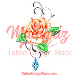 Precious stone with realistic rose tattoo design high resolution download