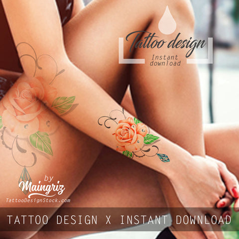 Precious stone with realistic rose tattoo design high resolution download