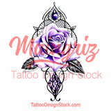 Precious stone with rose tattoo design high resolution download