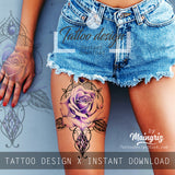 Precious stone with rose tattoo design high resolution download
