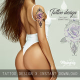 Precious stone with rose tattoo design high resolution download