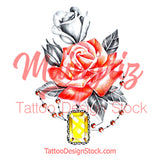 Precious stone with rose for woman tattoo design high resolution download