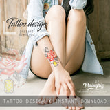 Precious stone with rose for woman tattoo design high resolution download