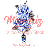 Precious stone with rose tattoo design high resolution download