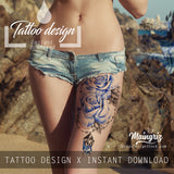 Precious stone with rose tattoo design high resolution download