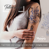 Precious stone with rose tattoo design high resolution download