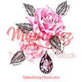 Precious stone with sexy realistic rose  tattoo design high resolution download