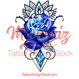 Precious stone with sexy realistic rose  tattoo design high resolution download