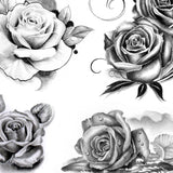5 realistic roses of tattoo designs in black and grey style.