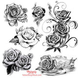 5 realistic roses of tattoo designs in black and grey style.