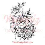 Roses pearls mandala tattoo design high resolution download