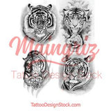 4 x Realistic tiger tattoo design high resolution download