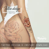 Realistic rose lace tattoo design high resolution download