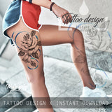 Realistic rose with precious stone tattoo design high resolution download