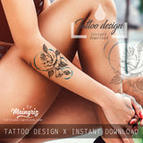 Realistic rose with precious stone tattoo design high resolution download