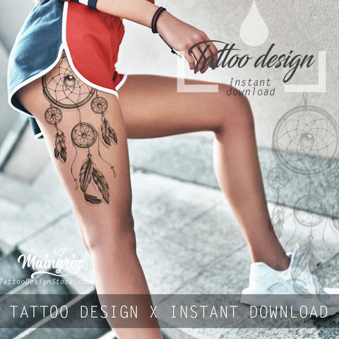 Realistic leg dreamcatcher  tattoo design high resolution download