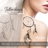 Realistic dreamcatcher  tattoo design high resolution download