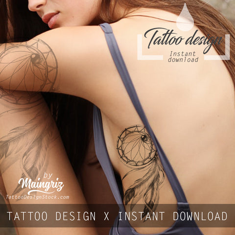 Realistic dreamcatcher  tattoo design high resolution download
