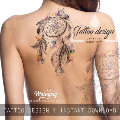 Realistic dreamcatcher watercolor tattoo high resolution download