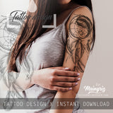 Realistic dreamcatcher with feather  tattoo design high resolution download