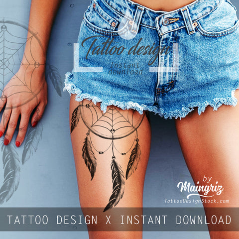 Realistic dreamcatcher with pearls - download tattoo design