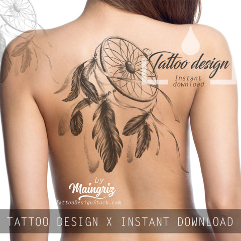 Realistic dreamcatcher with rubbon tattoo design high resolution download
