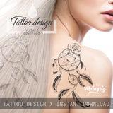 Realistic dreamcatcher with rose - download tattoo design