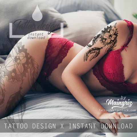 Realistic engineer dreamcatcher  tattoo design high resolution download