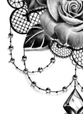 Realistic precious stone and rose with rose tattoo design high resolution download