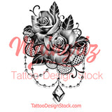 Realistic precious stone and rose with rose tattoo design high resolution download