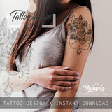 Realistic precious stone and rose with rose tattoo design high resolution download