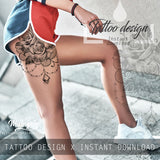 Realistic precious stone and rose with rose tattoo design high resolution download